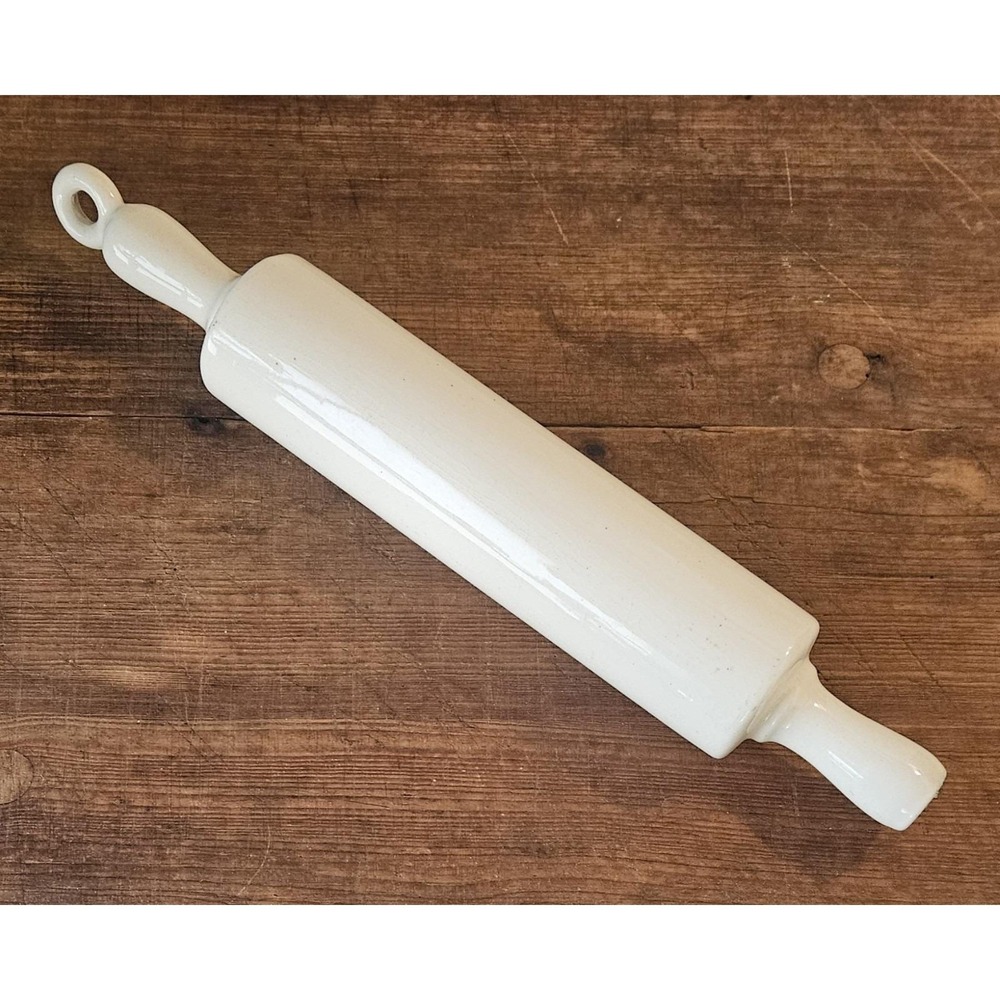 Vintage White Ceramic Fillable Rolling Pin Hangable